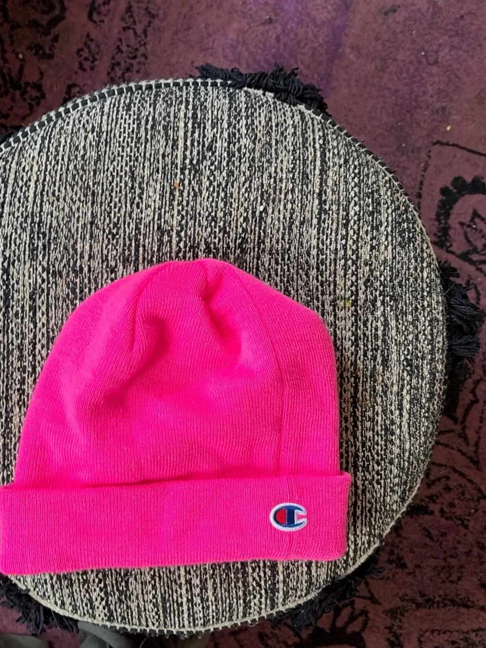 Champion Kids Neon Pink Beanie with Logo Patch
